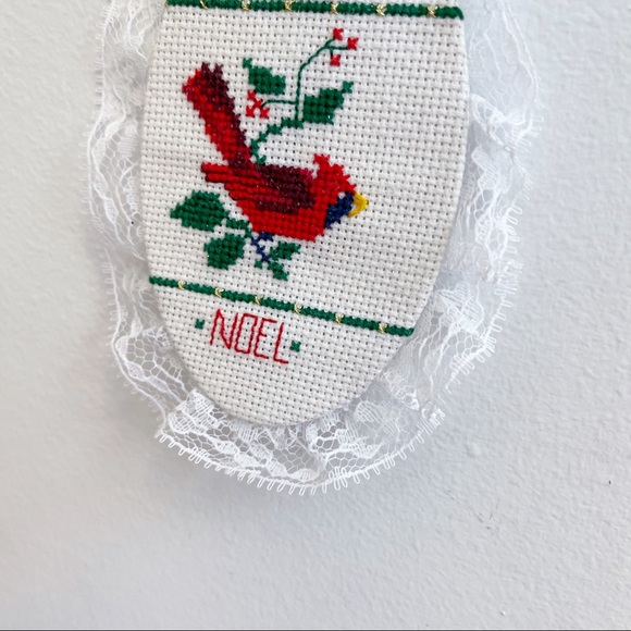 Mini Cross Stitch Red Cardinal NOEL Ornament - Picture 3 of 6